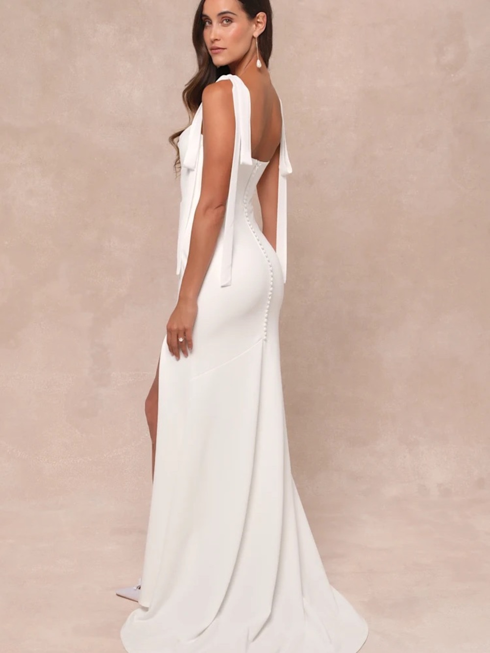 Lulu's White Tie-Shoulder Bridal Gown